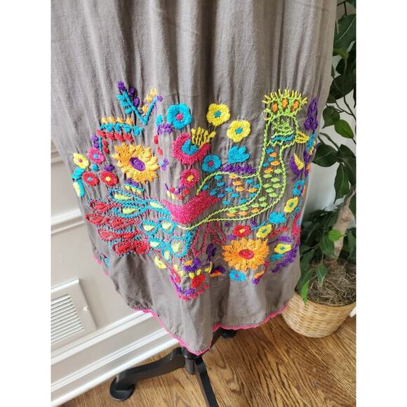 IVY Jane Embroidered Gray Cotton Round Neck 3/4 Sleeve Knee Length Dress Size XS - Picture 4 of 12